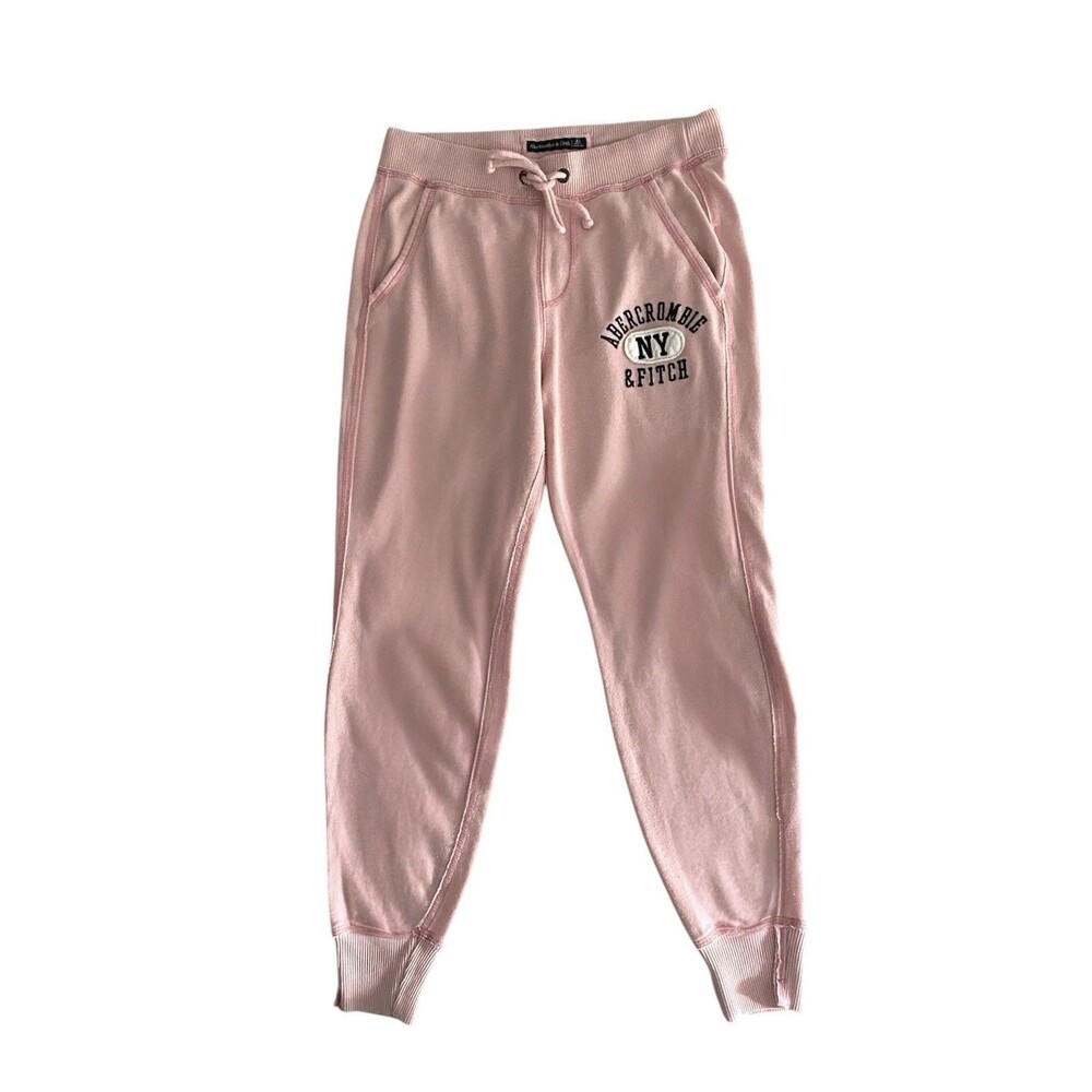 Vintage Abercrombie & Fitch Y2K Jogger Pants XS PINK Embroidered Spell Out Logo